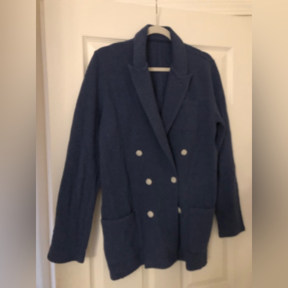 John Henric knitted double breasted blazer blue